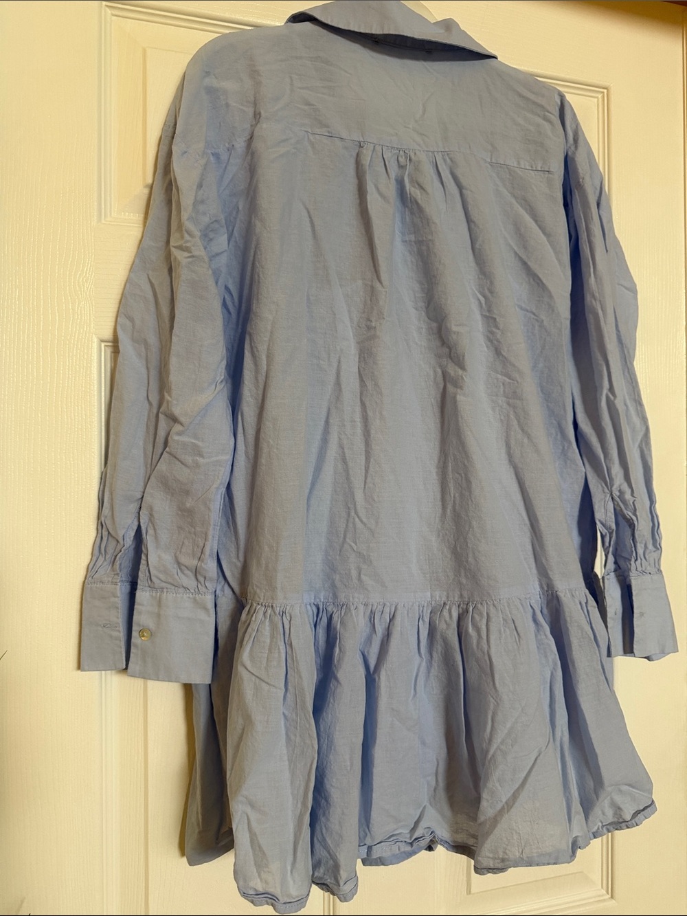 Zara Light Blue Long Sleeve Eyelet Shirt Dress - Picture 4 of 4